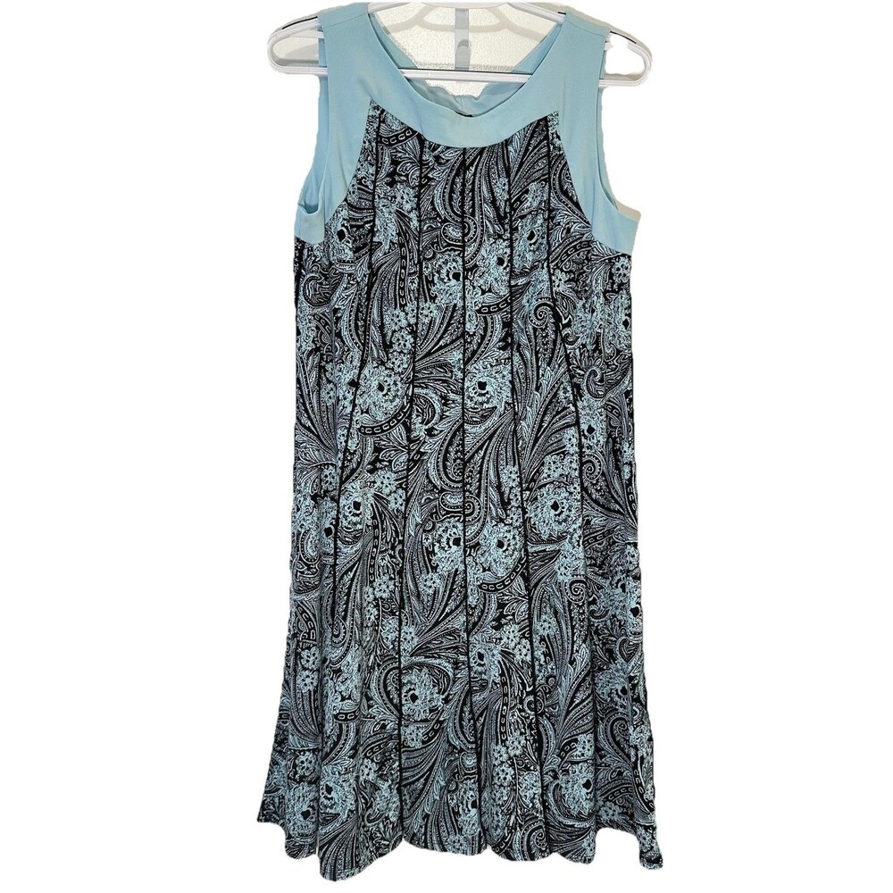 Perceptions New York Paisley Sleeveless A Line Dress L Stretch Knee Light Blue